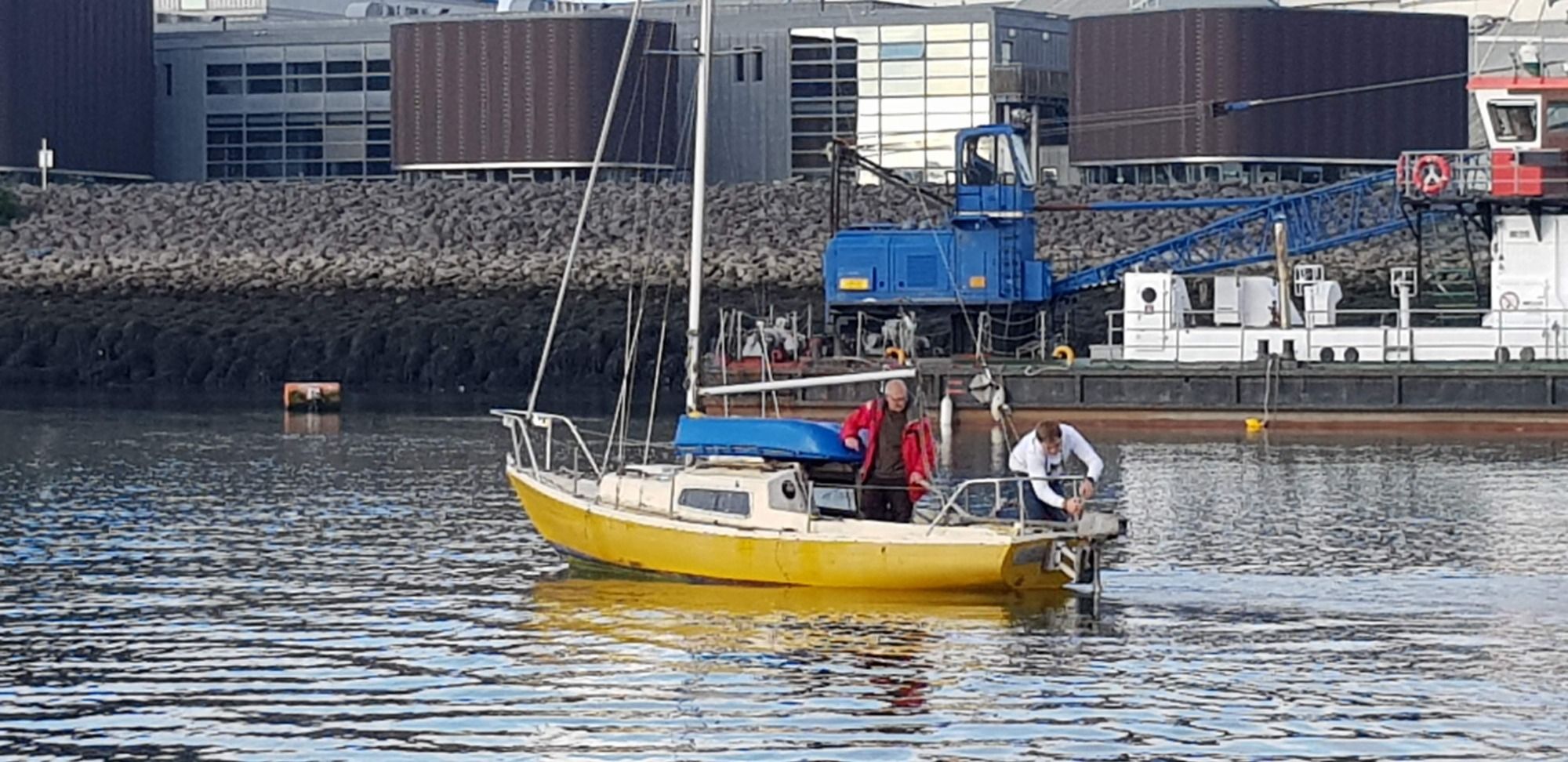 A re-homed Corribee 22 leaving the quay in Plymouth with her new owners